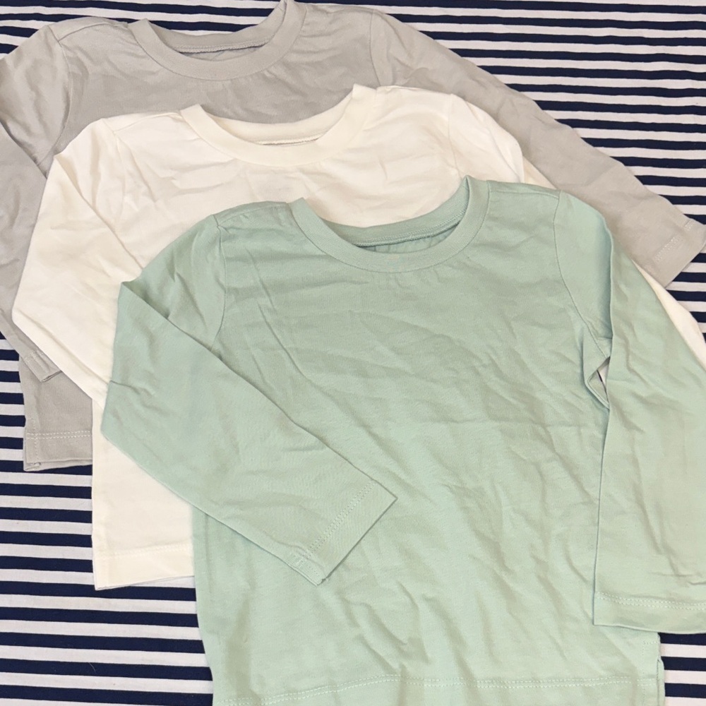 Butterblu Organic Cotton Long-Sleeve Crew Neck Tees Mint Gray White Size 24M